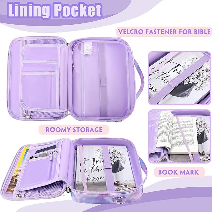 Jumpopack Bible Cover Case for Women Grils Bible Cover with Shoulder Strap Bible Case for Bible Study Accessories-Ideal Gift for Women and Girls（Purple）