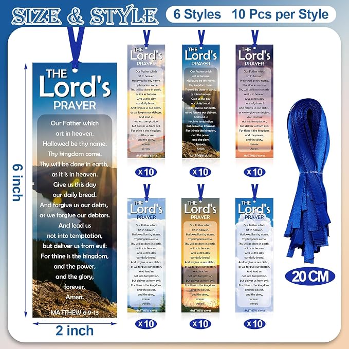 Dispowreath 60 Pcs the Lord's Prayer Religious Christian Bookmarks Church Bookmarks Gift for Teens Men Women Church Home Party Favors