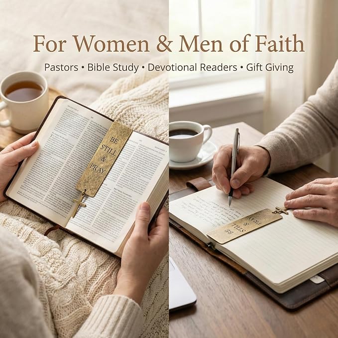 Christian Bible Bookmark – Solid Brass Metal Prayer Bookmark with Cross – “Be Still & Pray” Religious Scripture Gift for Women and Men – Bible Study & Devotional Reading