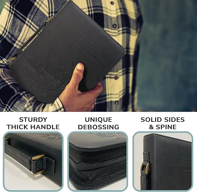 DEHITE Bible Cover Case for Men and Women – Leather Bible Carrying Bag – Pen Slots – Zippered Pocket – Premium Faux Leather