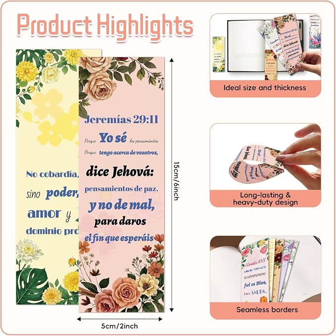 100 Spanish Bible Verse Bookmarks, 10 Inspirational Scripture Designs – Double-Sided Christian Bookmarks for Women Men, Religious Gifts for Book Lovers, Church, Prayer & Study (Spanish Bible)