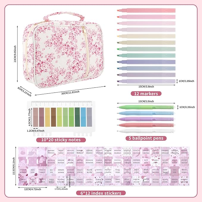 BESARME Bible Cover Case for Women, Large Bible Case Bibles Bag Christian Gifts Bridal Shower Gifts for Girls Religious Study Supplies(Rose)