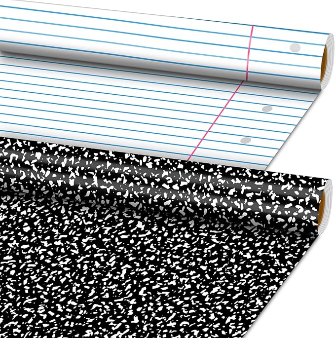 Ctosree 2 Roll Composition Lined Bulletin Board Paper 4x12ft/1.2x3.6m Non Woven Bulletin Background Wallpaper Fade Resistant Board Roll Decoration for Arts Crafts Office School Classroom(Black White)