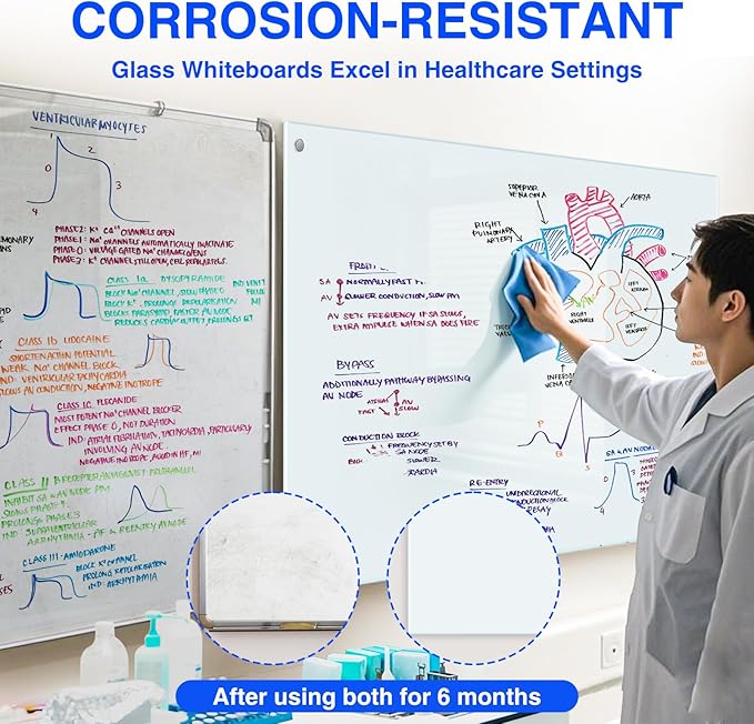 maxtek Magnetic Glass Dry Erase White Board, 48" x 32" Frameless Glass Board for Wall Mounted, Includes 6 Magnets, 3 Markers and 1 Eraser for Classroom Home, Office Supplies (White)