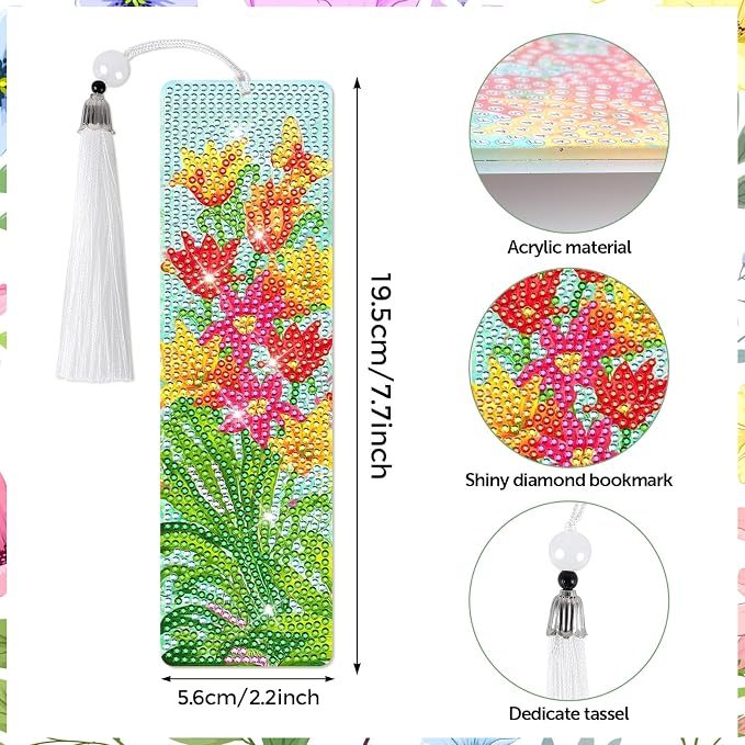 8 Pieces Christian Bible Verse Diamond Art Bookmarks 5d Christian Beaded Bookmark Acrylic Tassel Bookmark for DIY Making Beginners Adults Arts Craft Supplies (Floral-1)