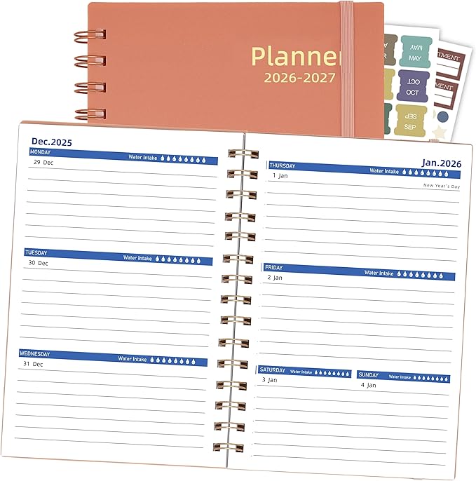 2026-2027 Day Planner, Weekly & Monthly Planner from Jan 2026-Jun 2027, 18 Month Calendar Planner, Agenda 2026 with Tabs Stickers, A5 Size, Pink