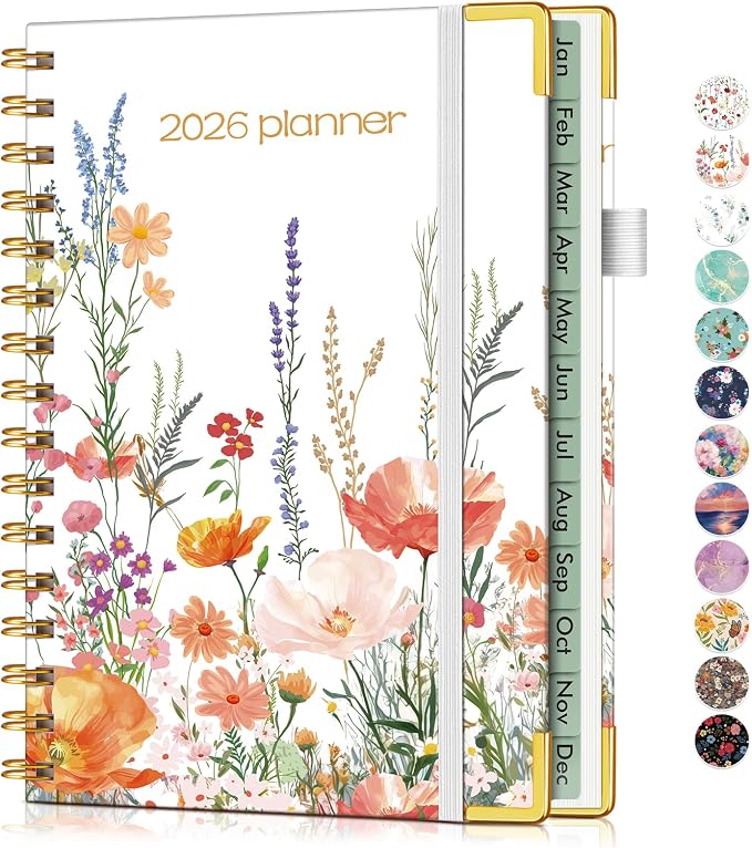 2026 Planner, Hardcover Weekly and Monthly Planner for Women, January 2026 - December 2026, Spiral Yearly Agenda Organizer Book 2026 with Tabs, Daily Calendar Planners for School Work Home, A5 (5.75" x 8.38"), Petite Blooms