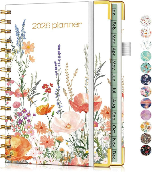 2026 Planner, Hardcover Weekly and Monthly Planner for Women, January 2026 - December 2026, Spiral Yearly Agenda Organizer Book 2026 with Tabs, Daily Calendar Planners for School Work Home, A5 (5.75" x 8.38"), Petite Blooms