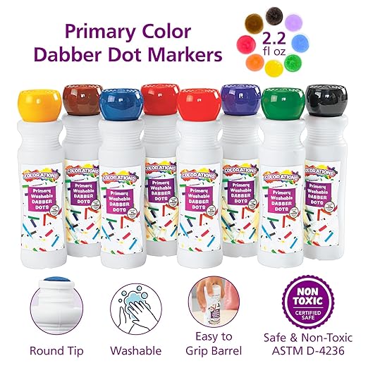 8 Dot Markers, Dab Markers, Dot Markers, Dabber, Washable, Non Toxic, Art, Craft, Art Supplies, Coloring, Drawing, Preschool, Kids, Toddlers, Bingo Daubers, Dotters, Prime Color Markers for Kids, Home