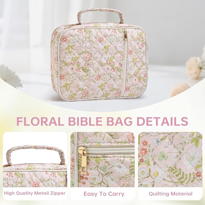 Bible Cover Case for Women Large Bible Cover with Durable Handle Quilted Bible Carrying Case for Girls Bible Study Supplies Accessories (Jungle Flowers, Jungle Flowers)