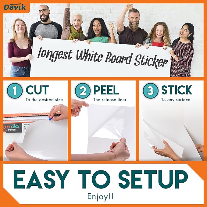 Undo White Board Sticker, Easy Cut and Set Up Dry Erase Board for Wall Art or Classroom Decor, Office and School Supplies, 12 Inches by 33 feet - Davik