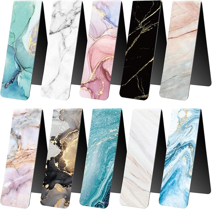 Magnetic Bookmarks for Book Lovers, 10 Marble Designs | For Women Men, Page Markers, For Book Lovers Teachers Adults, Home Office Reading Stationery