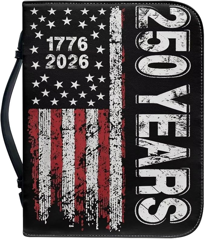Bible Cover with Handle, 250 Year USA Flag Waterproof Carrying Book Case Church Book Bag with Zippered Pocket, Bible Study Accessories Patriotism Gifts for Women