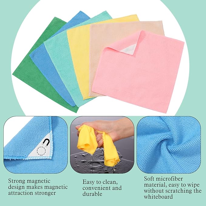 Fanfanwin 6 Pack Magnetic Microfiber Cleaning Cloth, Colorful Whiteboard Dry Erase, Magnetism Whiteboard Eraser for Blackboards Classroom Chalkboards Washable Home Office 10'' x 10''(Macaroon Color)