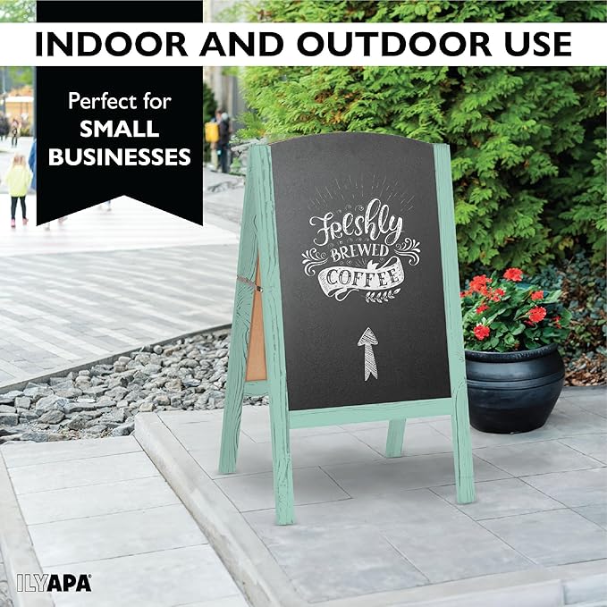 Ilyapa Wooden A-Frame Chalkboard Sidewalk Signs with Rounded Top - 20 x 40 Inches Turquoise Chalkboard - Sturdy Freestanding 20x40 Menu Display Board