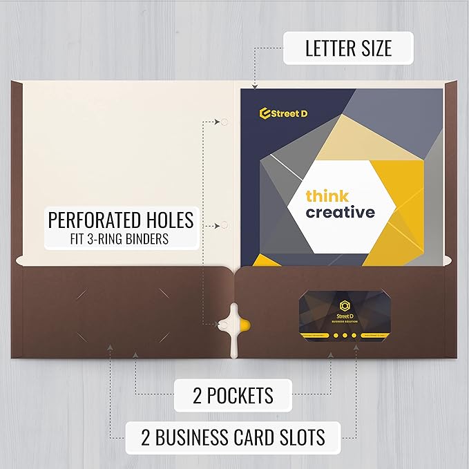 Better Office Products Two Pocket Portfolio Folders, 50-Pack, Brown, Letter Size Paper Folders, 50 Pieces, Brown