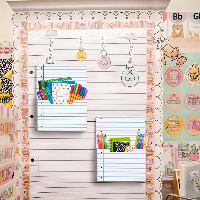 Gilprop 2 Pack 2 Pcs Composition Notebook Magnetic File Folder Holder Pocket File Organizer Classroom Decor Teacher Desk Accessories for Whiteboard Classroom Essential No Drilling (Notebook Lined)