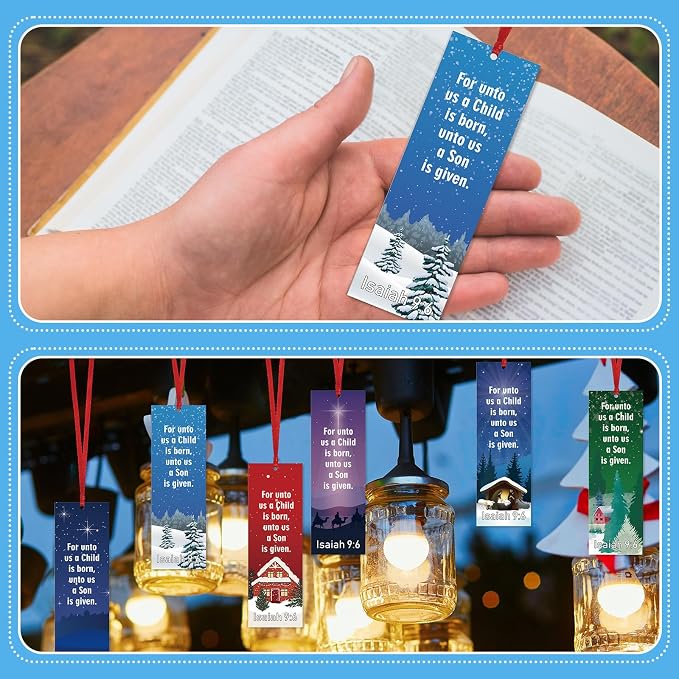Dispowreath 60 Pcs Christmas Isaiah 9: 6 Religious Christian Bookmarks Church Bookmarks Gift for Men Women Church Home Party Favors