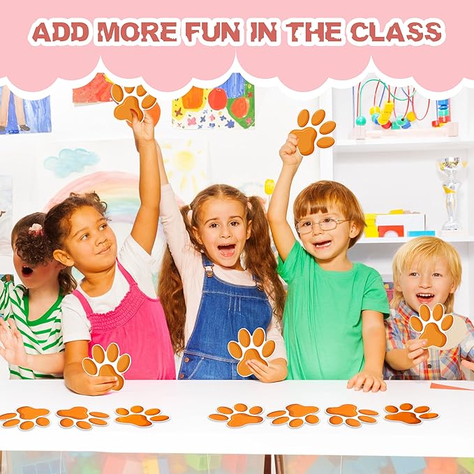 Junkin 60 Pcs Mini Paw Prints Cutouts Accents Bulletin Board Patrol Table Decorations Wall Decal Poster for Kids Educational School Home Party Supplies(Orange)