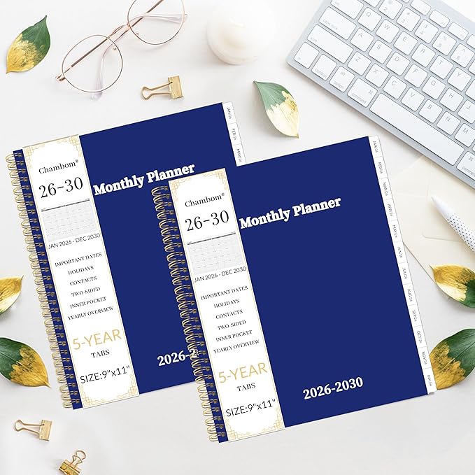 2026-2030 Monthly Planner 5 Year Monthly Planner/Calendar 2026-2030, Jan 2026 – Dec 2030, 9" x 11", Tabs, Double-Side Pocket, Holidays, Thick Paper - Navy Blue