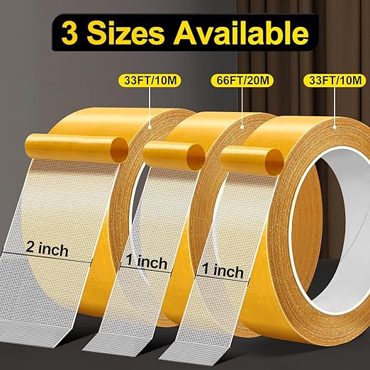 Fabric Tape Multifunctional Double Sided Tape for Clothes 2 Rolls 1inchx33FT10m Heavy Duty Mounting Tape with Strong Adhesion, Suitable for Carpets, Sofas, Doormats, Wood, Glass, Plastic