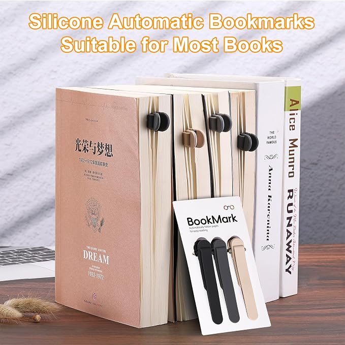 12Pcs Automatic Bookmark, Silicone Smart Book Marks for Reading Women, Men, Kids, Book Markers Clip Reading Accessories Gifts for Book Lovers (2 Dark Grey+2 Light Grey+2 Beige+Colorful 6pcs)