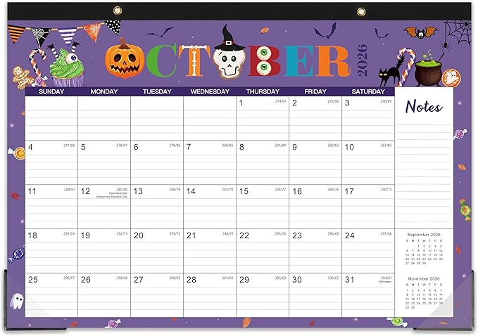 Desk Calendar 2026-2027 - Calendar 2026-2027 from July 2026 to December 2027, 12" x 17", 18 Monthly Desk Calendar with Protector Corner- Holiday Design
