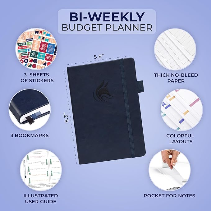 Clever Fox Bi Weekly Budget Planner – Undated Financial Organizer Book – Expense Tracker, Budgeting & Bill Notebook, A5 (Blue)