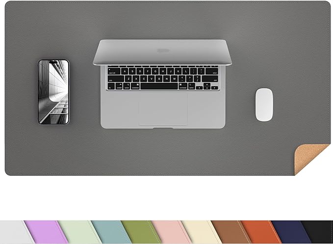 AFIING Cork Desk Mat, Dark Grey, 35.4" x 17",Desk pad Protector | Dual-Sided Cork & PU Leather, Large Mouse Pad, Non-Slip & Waterproof