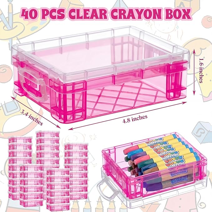 Suzile 40 Pcs Plastic Crayon Boxes Holds 24 Crayon with Snap Lid Storage Container Clear Stackable Case for School Office Classroom Supplies Pen Pencil Craft(Red)