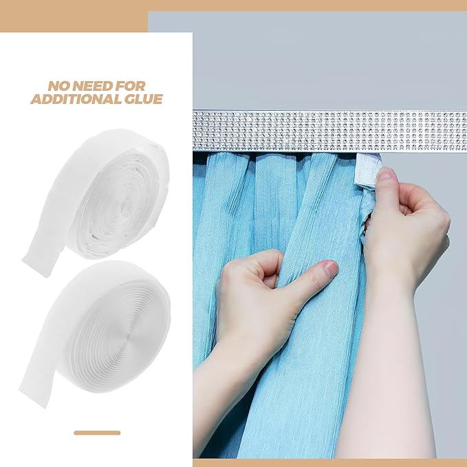LUOZZY 2 Rolls Double Sided Adhesive Hook Loop Tape Strong Sticky Back Fastener Strips for Curtains Doors Home Office Use