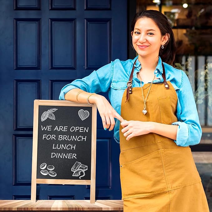 Henoyso 2 Pcs Double-Sided Tabletop Chalkboard Sign, 16"x10" Easel Rustic Wood Frame Small Chalkboard with 2 Erasers for Menu Cafes, Restaurants, Weddings Home Decor(Wooden)