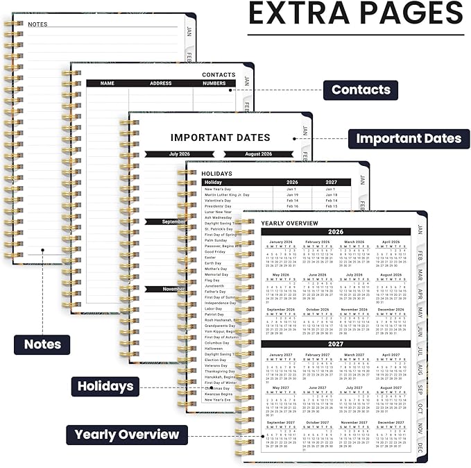 2026 Planner, Weekly and Monthly Planner for Women, January 2026 - December 2026, Hardcover 2026 Calendar Planner Book with Tabs, Inner Pocket, Spiral Bound, Perfect for Office Home School Supplies - A5 (6.3" x 8.5"), Crane
