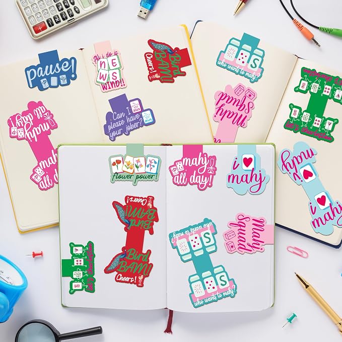 20Pcs Funny Mahjong Magnetic Bookmarks for Reading, Cute Reader Gift Book Marker for Mahjong Lover Funny Aesthetic Bookmark Page Marker Clip Gift for Graduation Back to School Book Lover Birthday
