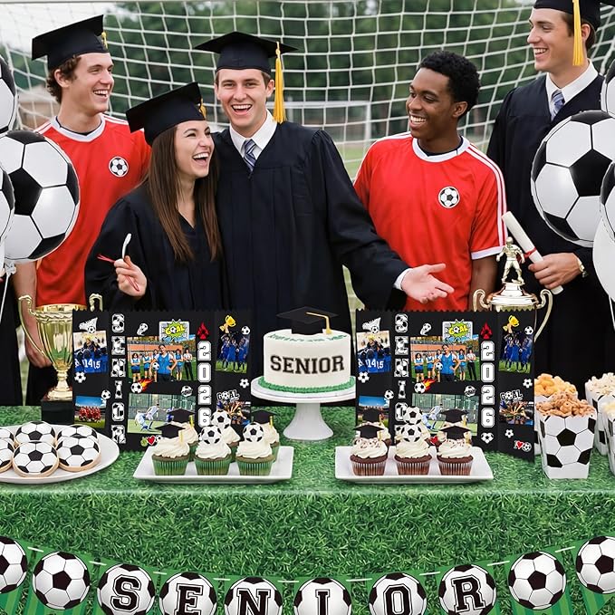Tinlade 3 Set Soccer Senior Night Gifts Senior 2026 Photo Display Board 24" x 16" Trifold Poster Board with Soccer Themed Stickers for Graduation Picture Frame Sport Theme Party Supplies