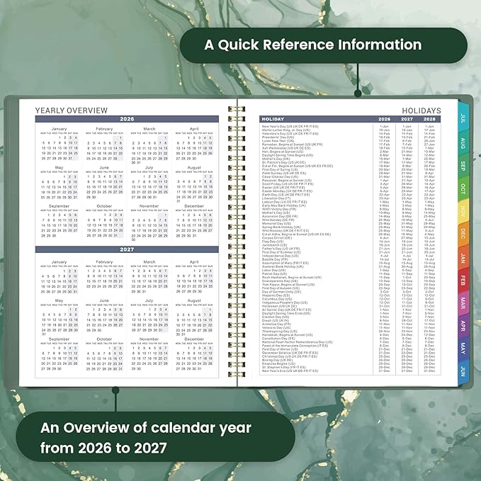 Appointment Book 2026-2027 - Daily Hourly Planner 2026-2027, JUL 2026 - JUN 2027, 9"x 11", 26-27 Planner Weekly and Monthly, Appointment Planner 26, 15-Minute Interval, Flexible Cover - Dark green