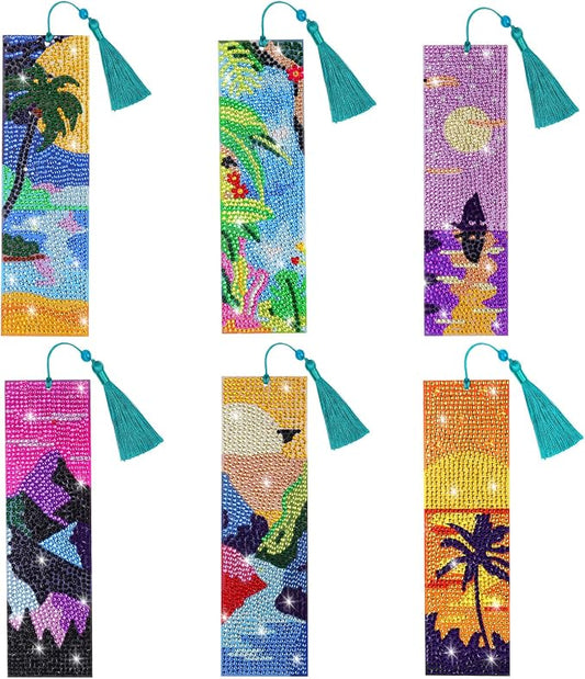 6 Pieces Diamond Art Painting Bookmarks Bohemian Diamond Art Bookmarks for Book Lovers DIY 5D Diamond Bookmark for Home Office School Class Project