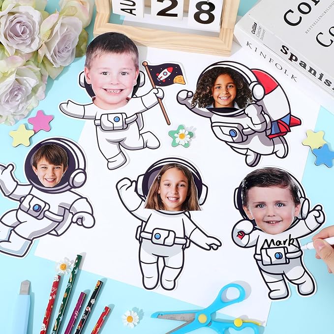 gisgfim 80Pcs Outer Space Cutouts Back to School Decorations Bulletin Board Astronaut Paper Cut-Outs Classroom Decor for Boy DIY Craft Photo Wall Solar System Kindergarten Preschool Party Favor Supply