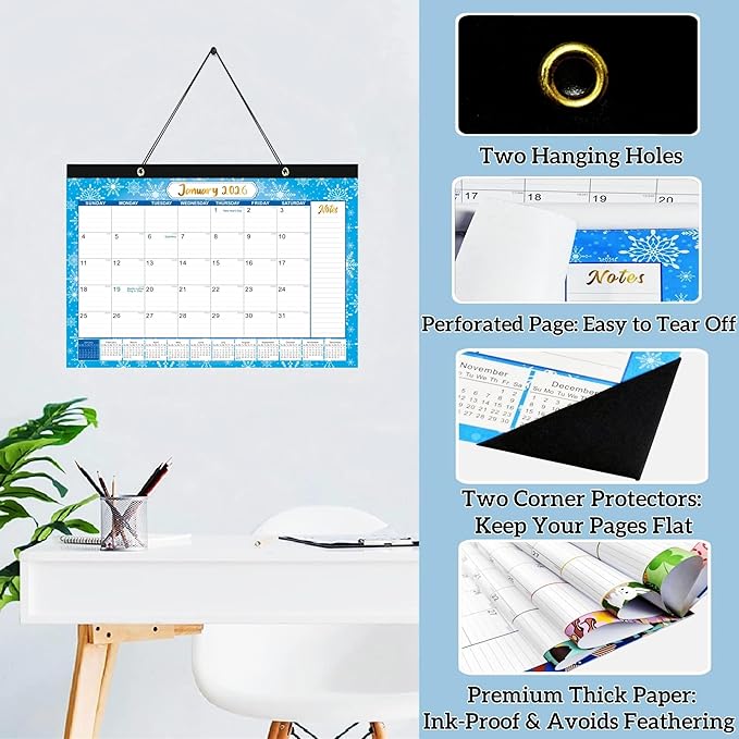 Desk Calendar 2026-2027 - Large 18-Month Desk/Wall Calendar, Through June 2027, 17" x 12", Thick Paper, Large Blocks, Plastic Cover, Monthly 2026 Calendar for Home School & Office Easy Organizing