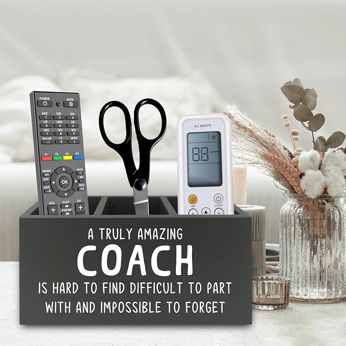 Coach Gifts Pen Pencil Holder Organizer for Desk, Best Coach Gift, Thank You Appreciation Gifts for Coaches Women Men Wooden Box Sign for Home Office Workplace Desk Tabletop Decorations