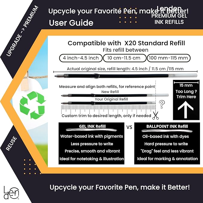 Pack of 12 Gel Blue Ink Refill for Retractable Pens, Medium Tip Point 0.7mm, Blue Ink, Fits Retractable Pen, Universal Size Refill, 115mm/11.5cm/4.5 inches (Blue,115mm)