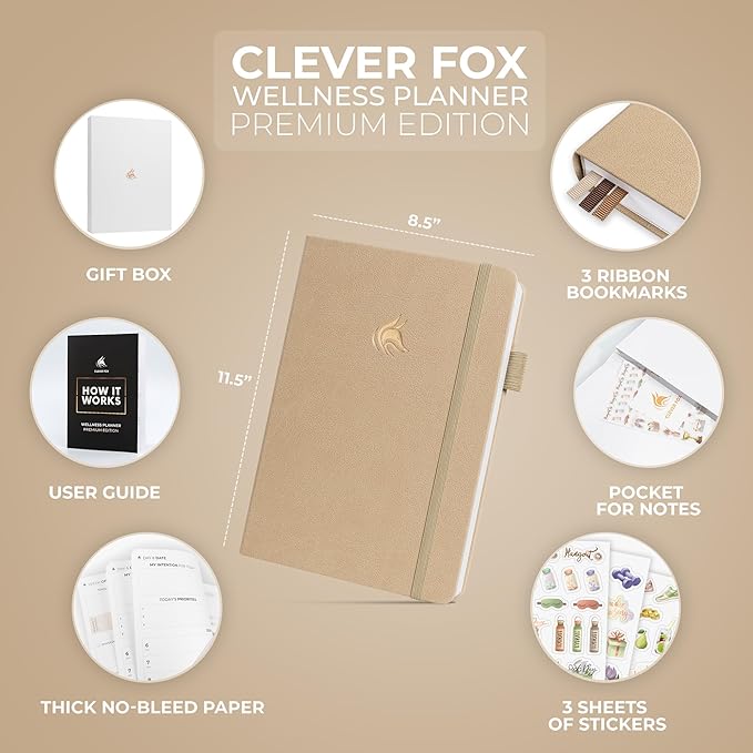 Clever Fox Wellness Planner Premium – Daily Lifestyle Journal to Support Health, Nutrition & Exercise – Healthy Living Journal with Meal, Exercise & Habit Trackers – Lasts 3 Months (Sandstone)