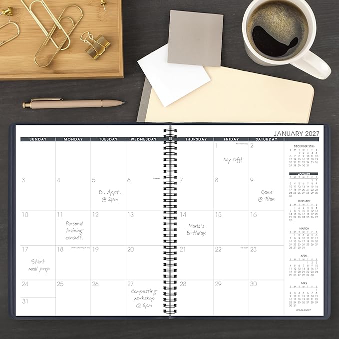 AT-A-GLANCE 2027 Planner, Monthly, 15-Month Jan-Mar, 9" x 11", Unruled Daily Blocks, Navy (702602027)