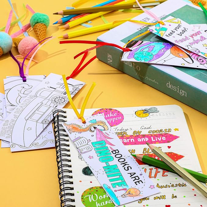 Outus Color Your Own Bookmarks DIY Coloring Blank Paper Double-Sided Patterned Bookmarks for Rewards Supplies(120 Pieces)