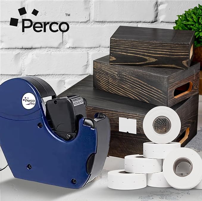 Perco 2 Line Removable Adhesive Labels - 80 Rolls, 10 Sleeves, 60,000 Blank Price and Date Gun Labels for Perco 2 Line Price and Date Guns - Made in USA