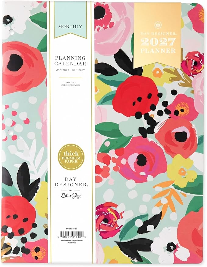 Blue Sky Day Designer 2027 Monthly Planner Calendar, January 2027 - December 2027, 8.5" x 11", Clear Flexible Cover, Stapled Binding, Secret Garden Mint