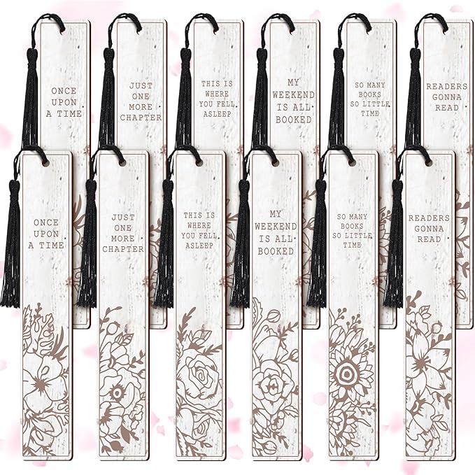 Colarr 12 Pcs Wood Bookmarks for Woman Book Club Gift for Book Worms Books Lovers Bookmarks Bulk with Tassels for Reading Party Favors Books Exchange Club Men & Women Friends
