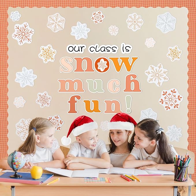 FYSUIMU 62 Pcs Winter Christmas Bulletin Board Decoration Boho Colored Snowflake Paper Cutouts with 100 Pcs Glue Points for Xmas Holiday Welcome Party Classroom