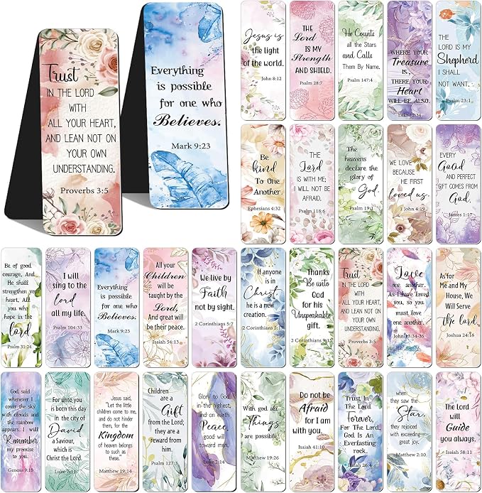 Chinco 30 Pcs Magnetic Bookmarks Christian Bookmarks Bulk Bible Verse Inspirational Scripture Page Clips for Women, Childrens, Kids, Teachers, Mothers Day, Church Supplies, School Gifts (Floral)