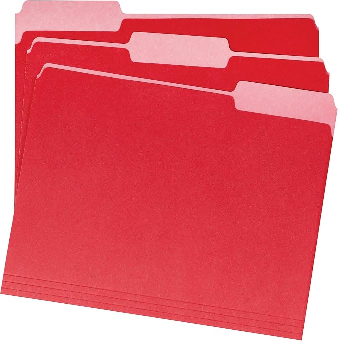 Amazon Basics File Folders,Letter Size,1/3 Cut Tab,Red,(Pack of 360)